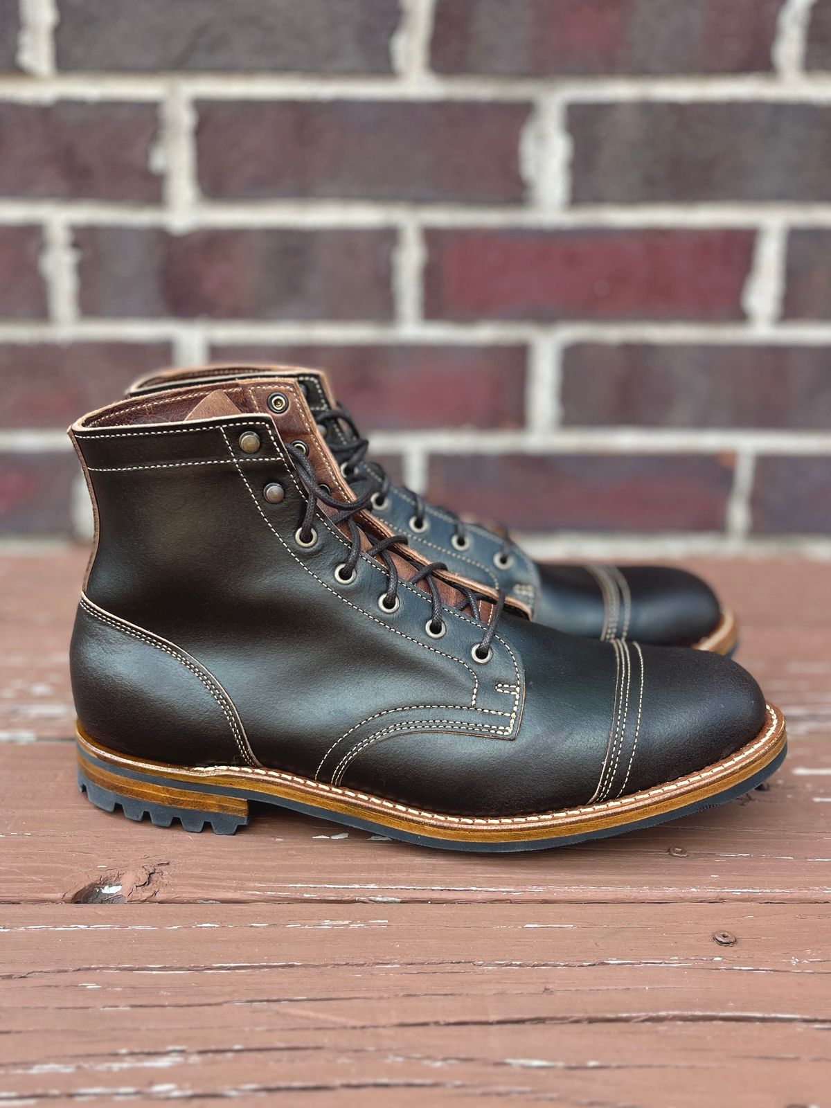 Photo by PerHansa on October 1, 2025 of the Truman Cap Toe Boot in Horween Java Waxed Flesh.