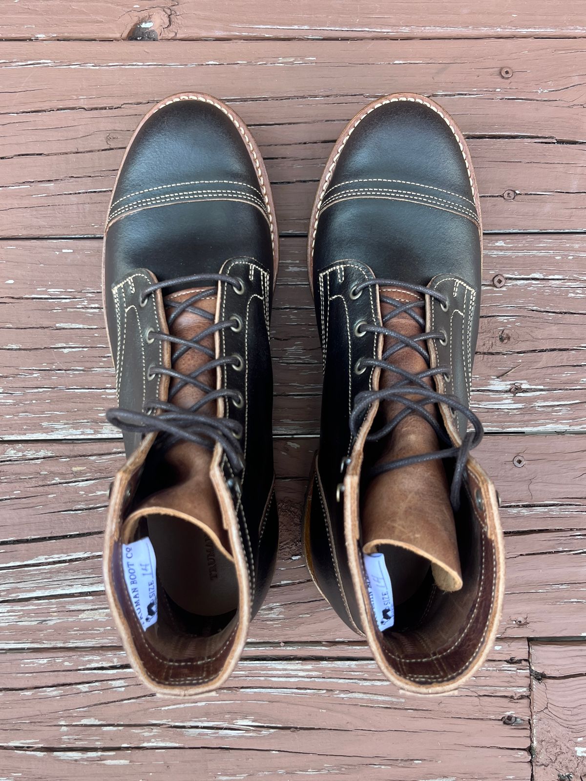 Photo by PerHansa on October 1, 2025 of the Truman Cap Toe Boot in Horween Java Waxed Flesh.