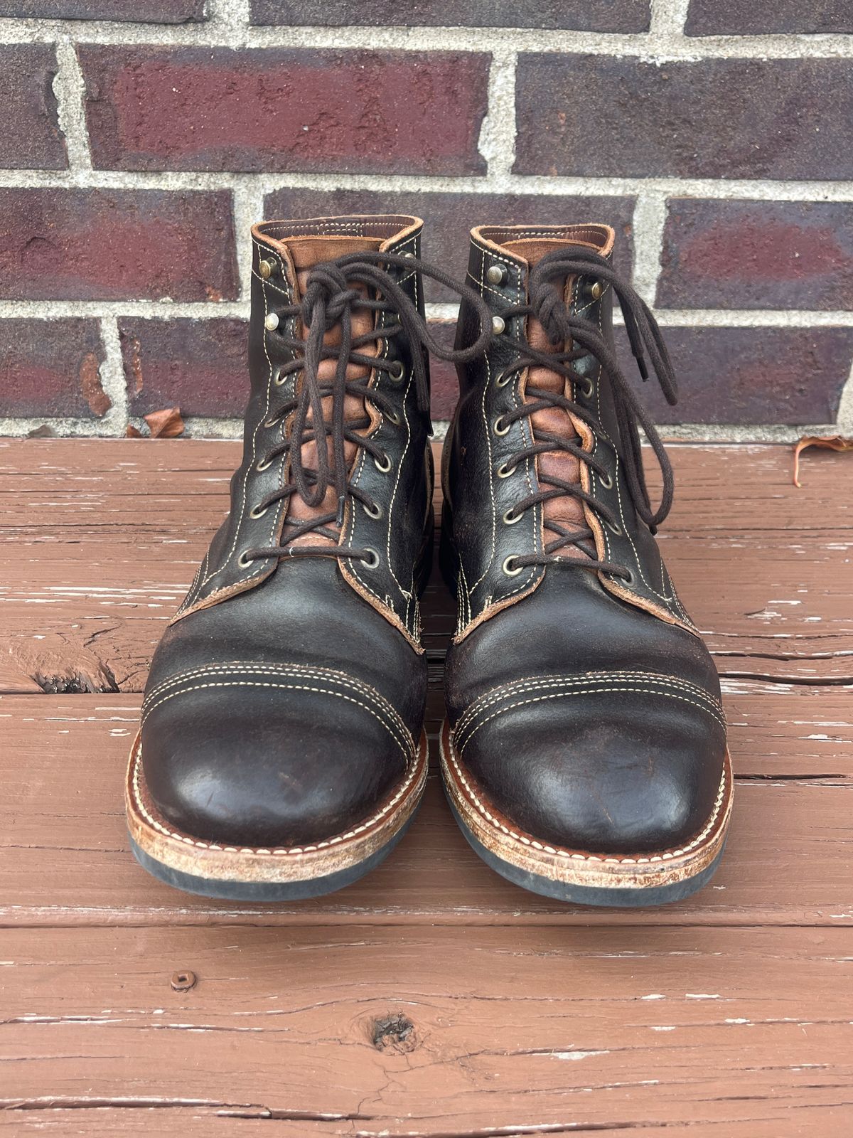 Photo by PerHansa on November 4, 2025 of the Truman Cap Toe Boot in Horween Java Waxed Flesh.