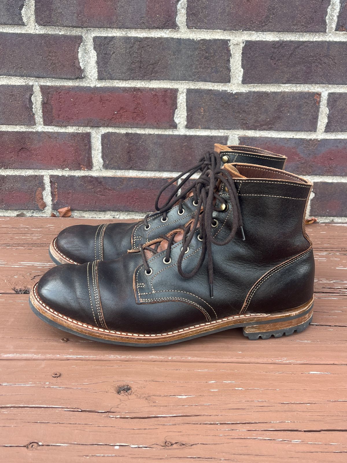 Photo by PerHansa on November 4, 2025 of the Truman Cap Toe Boot in Horween Java Waxed Flesh.