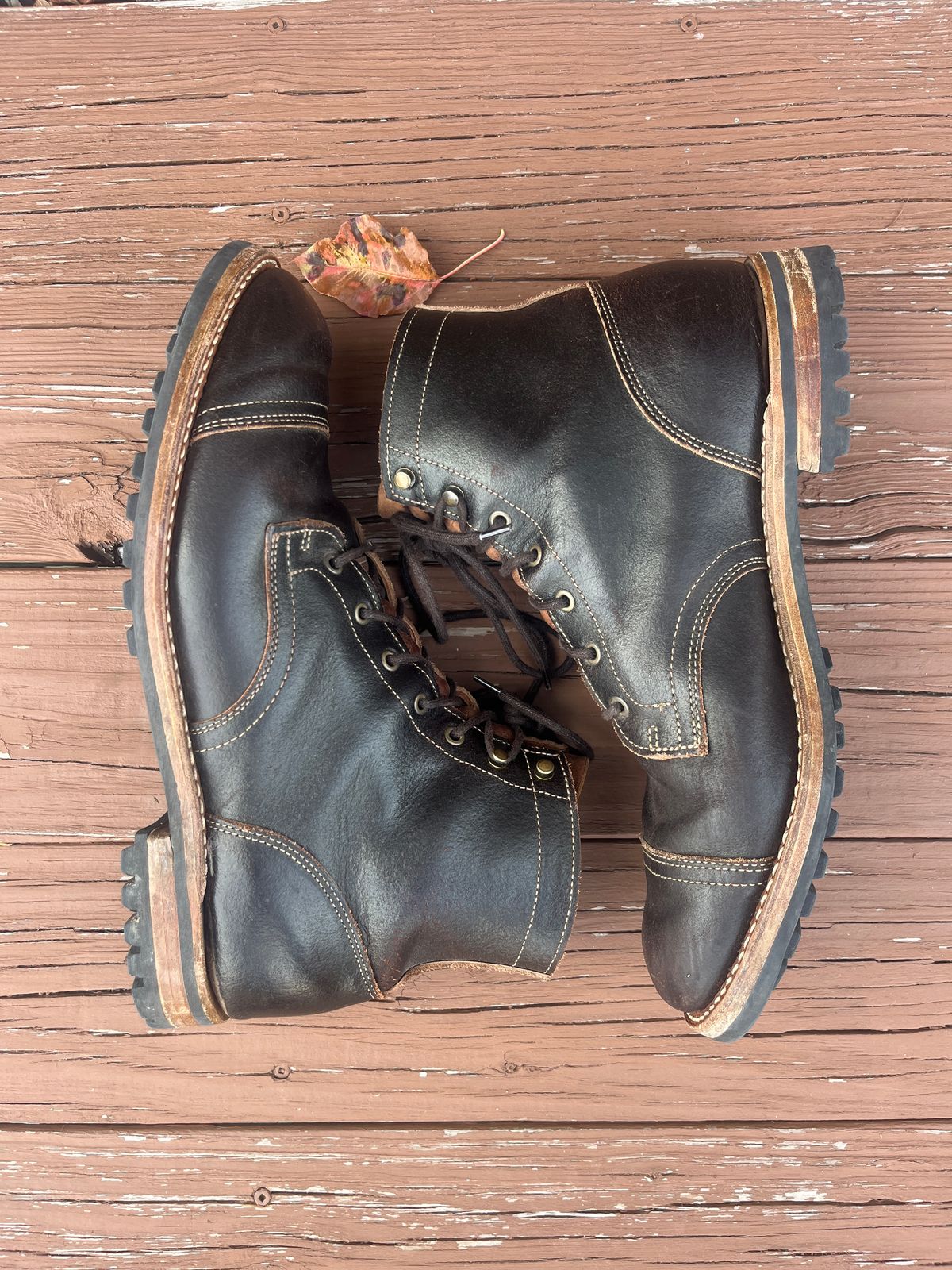 Photo by PerHansa on November 4, 2025 of the Truman Cap Toe Boot in Horween Java Waxed Flesh.