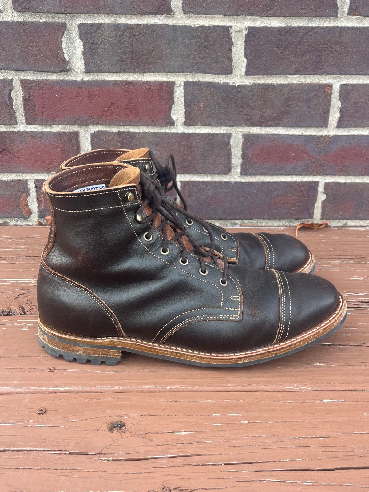 Photo by PerHansa on November 4, 2025 of the Truman Cap Toe Boot in Horween Java Waxed Flesh.