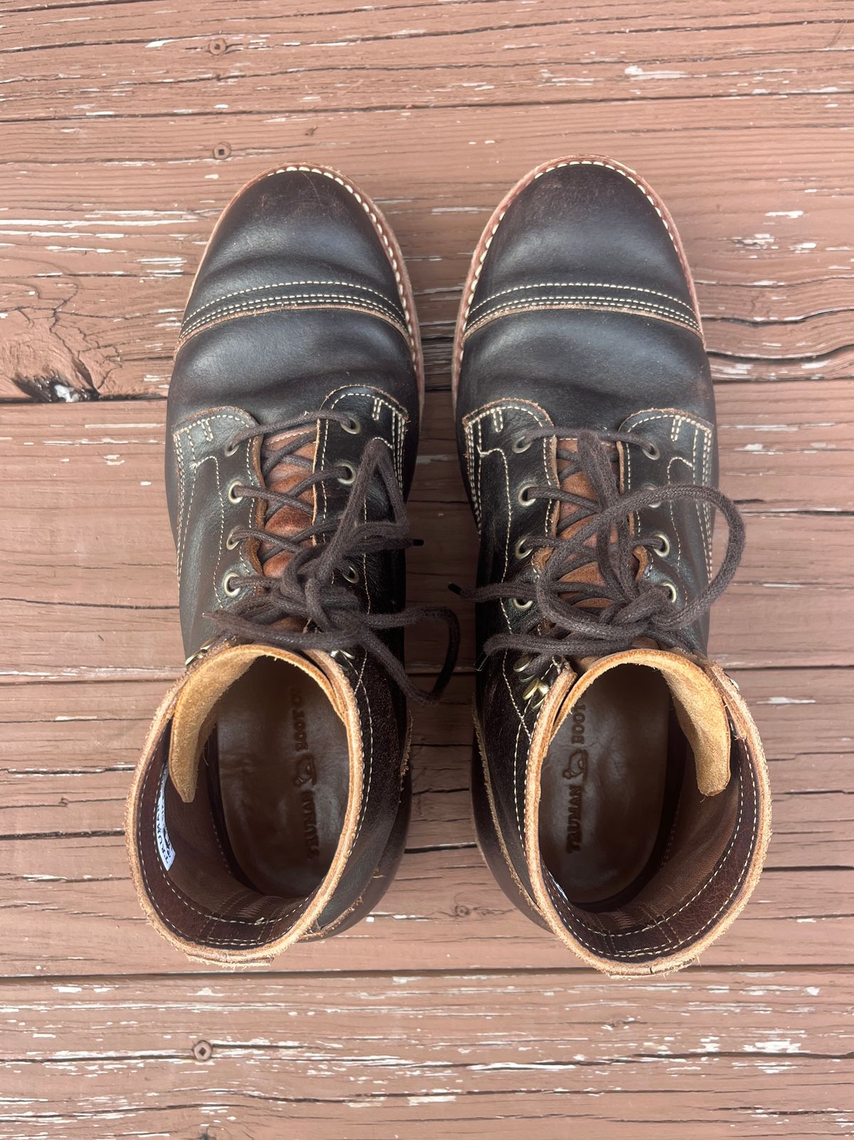 Photo by PerHansa on November 4, 2025 of the Truman Cap Toe Boot in Horween Java Waxed Flesh.