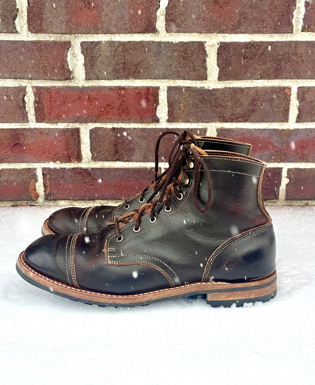 Photo by PerHansa on December 1, 2025 of the Truman Cap Toe Boot in Horween Java Waxed Flesh.