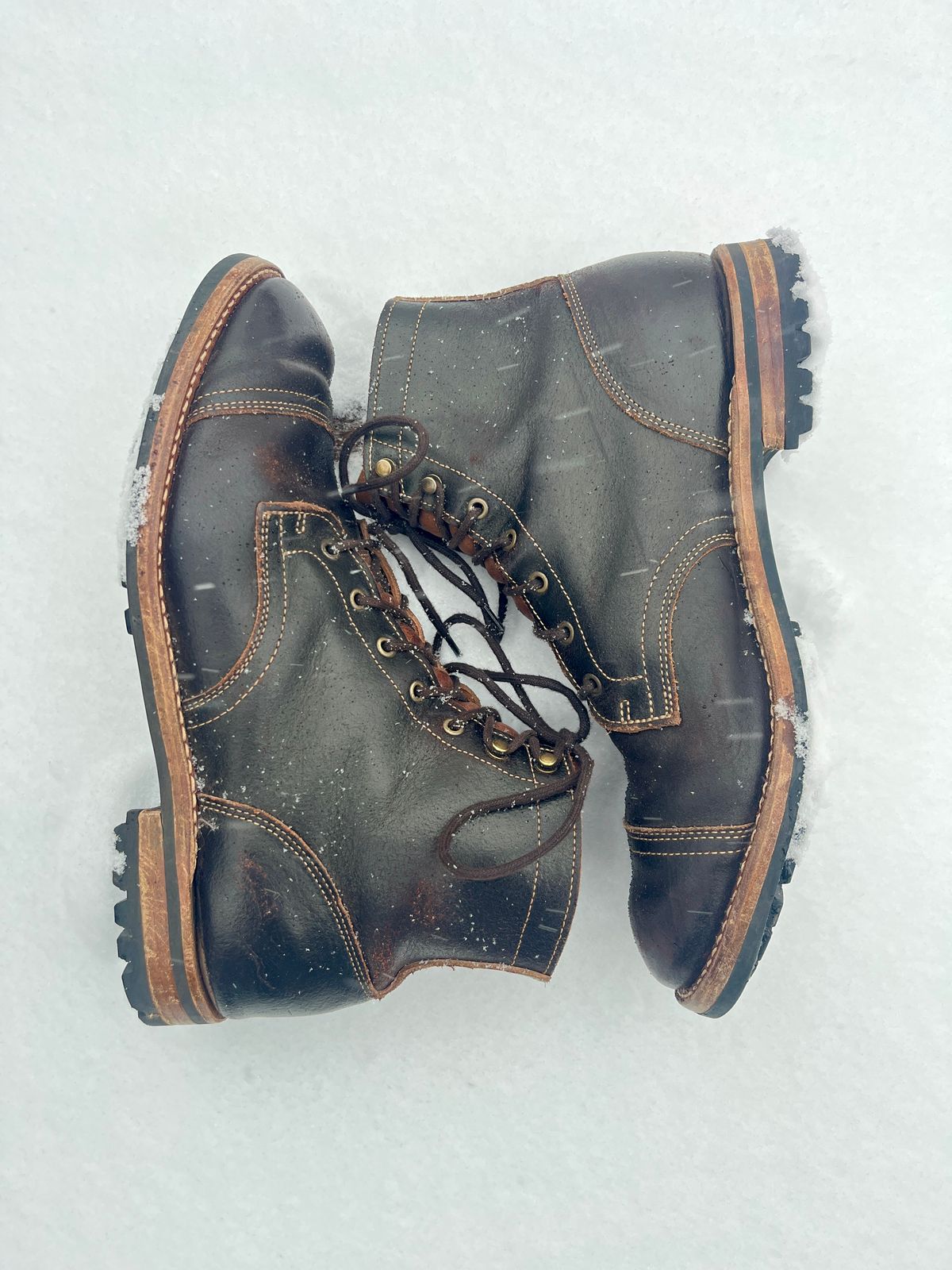 Photo by PerHansa on December 1, 2025 of the Truman Cap Toe Boot in Horween Java Waxed Flesh.