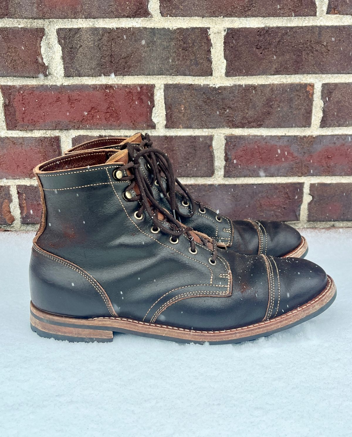 Photo by PerHansa on December 1, 2025 of the Truman Cap Toe Boot in Horween Java Waxed Flesh.
