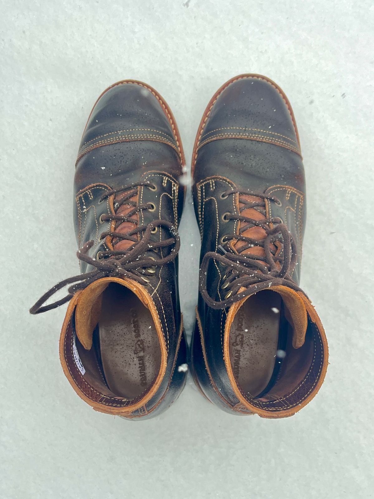 Photo by PerHansa on December 1, 2025 of the Truman Cap Toe Boot in Horween Java Waxed Flesh.