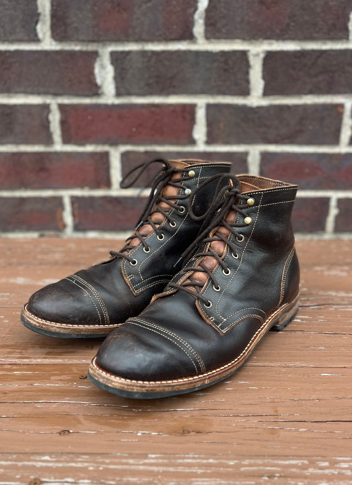 Photo by PerHansa on January 1, 2026 of the Truman Cap Toe Boot in Horween Java Waxed Flesh.