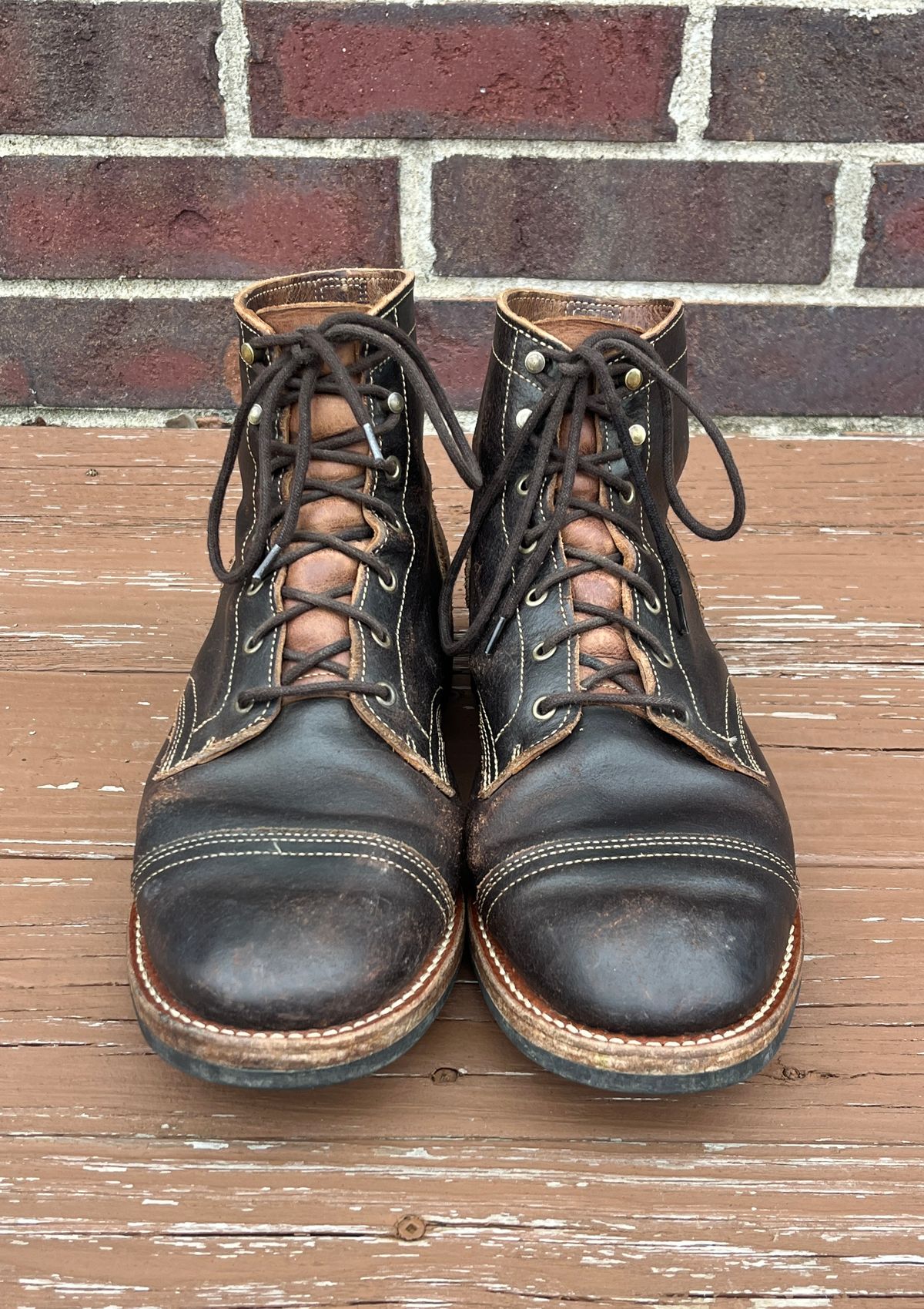 Photo by PerHansa on January 1, 2026 of the Truman Cap Toe Boot in Horween Java Waxed Flesh.