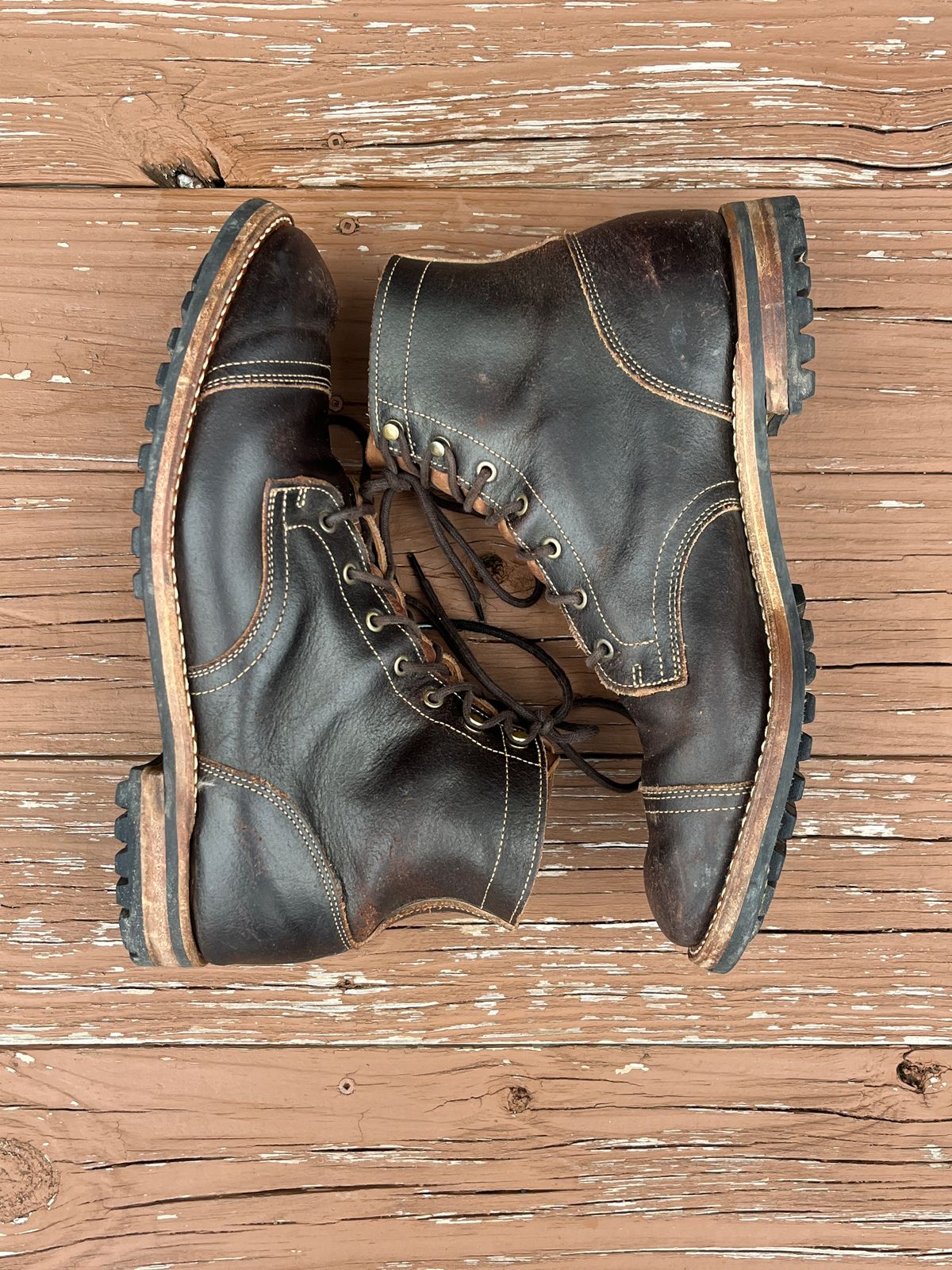 Photo by PerHansa on January 1, 2026 of the Truman Cap Toe Boot in Horween Java Waxed Flesh.