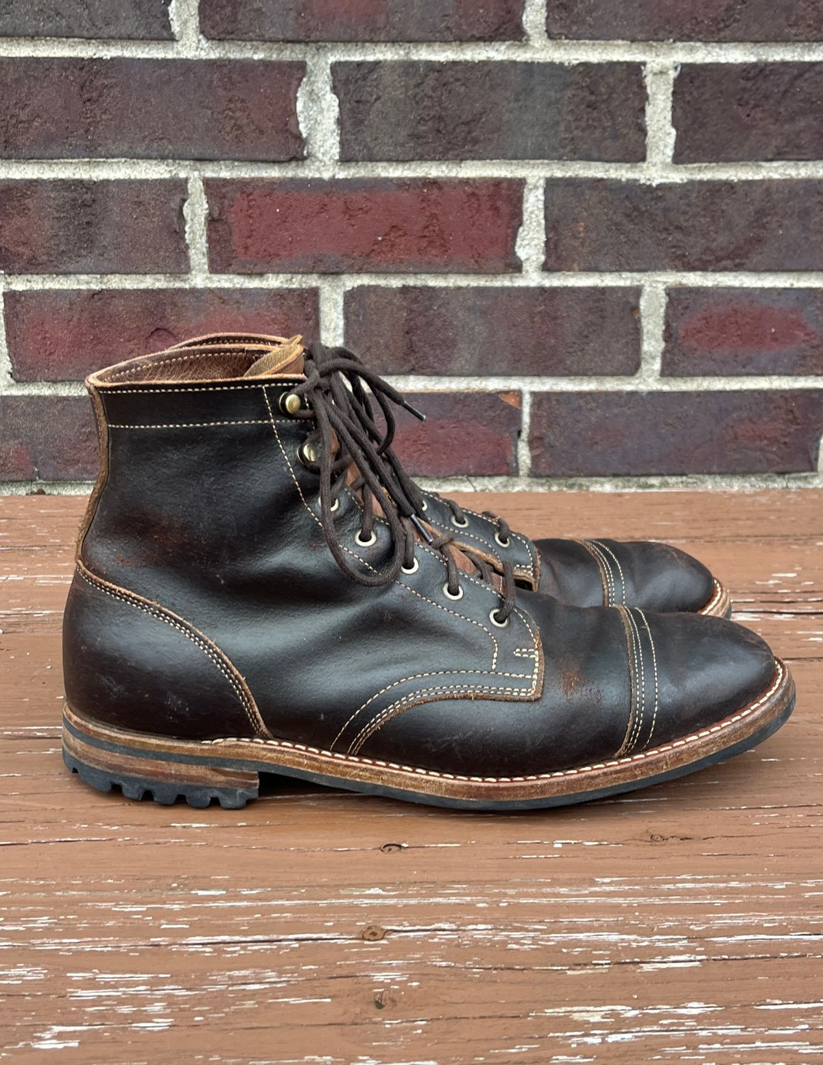 Photo by PerHansa on January 1, 2026 of the Truman Cap Toe Boot in Horween Java Waxed Flesh.