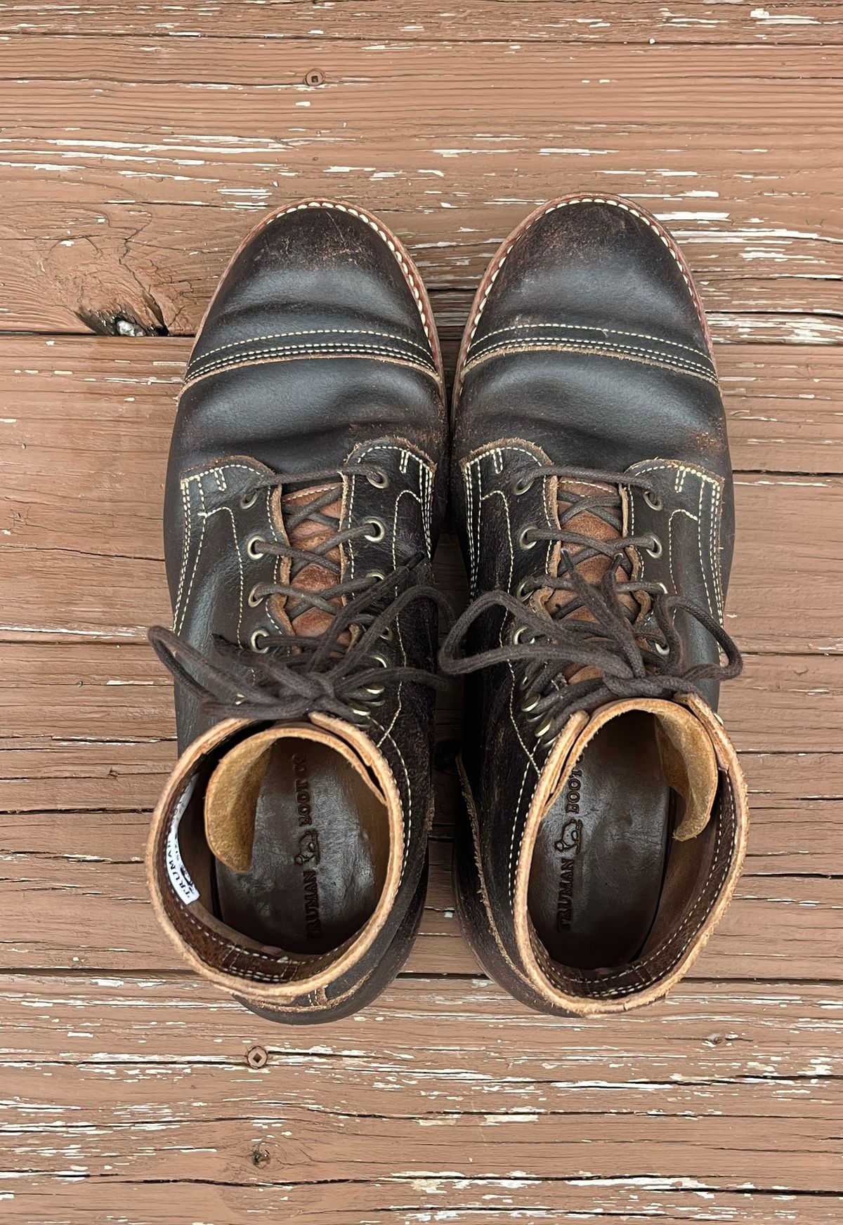 Photo by PerHansa on January 1, 2026 of the Truman Cap Toe Boot in Horween Java Waxed Flesh.