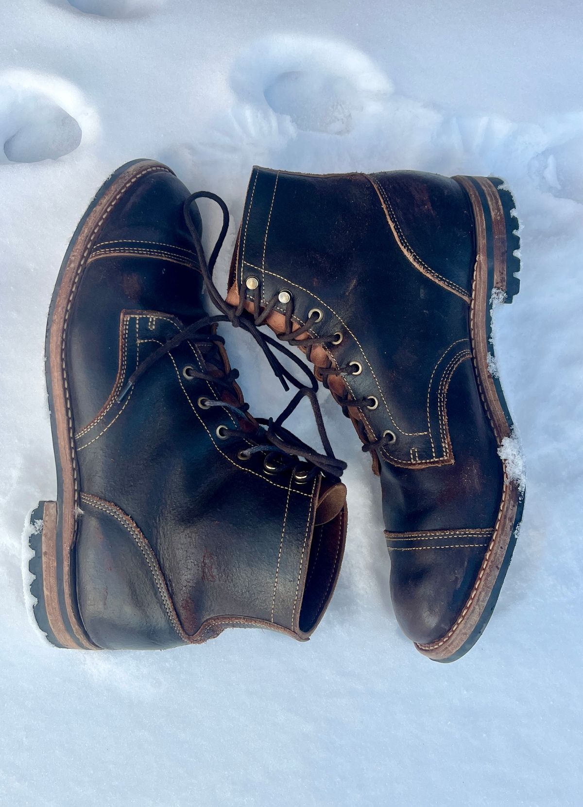 Photo by PerHansa on February 1, 2026 of the Truman Cap Toe Boot in Horween Java Waxed Flesh.
