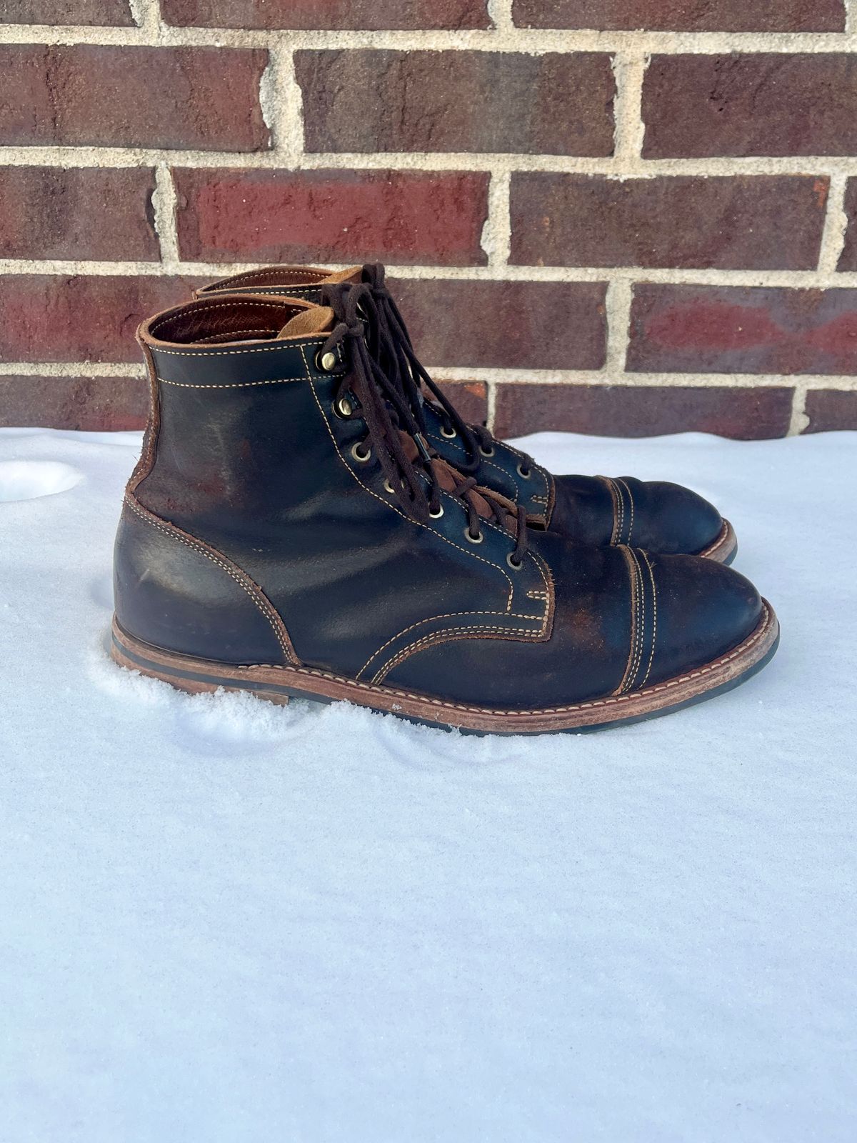 Photo by PerHansa on February 1, 2026 of the Truman Cap Toe Boot in Horween Java Waxed Flesh.