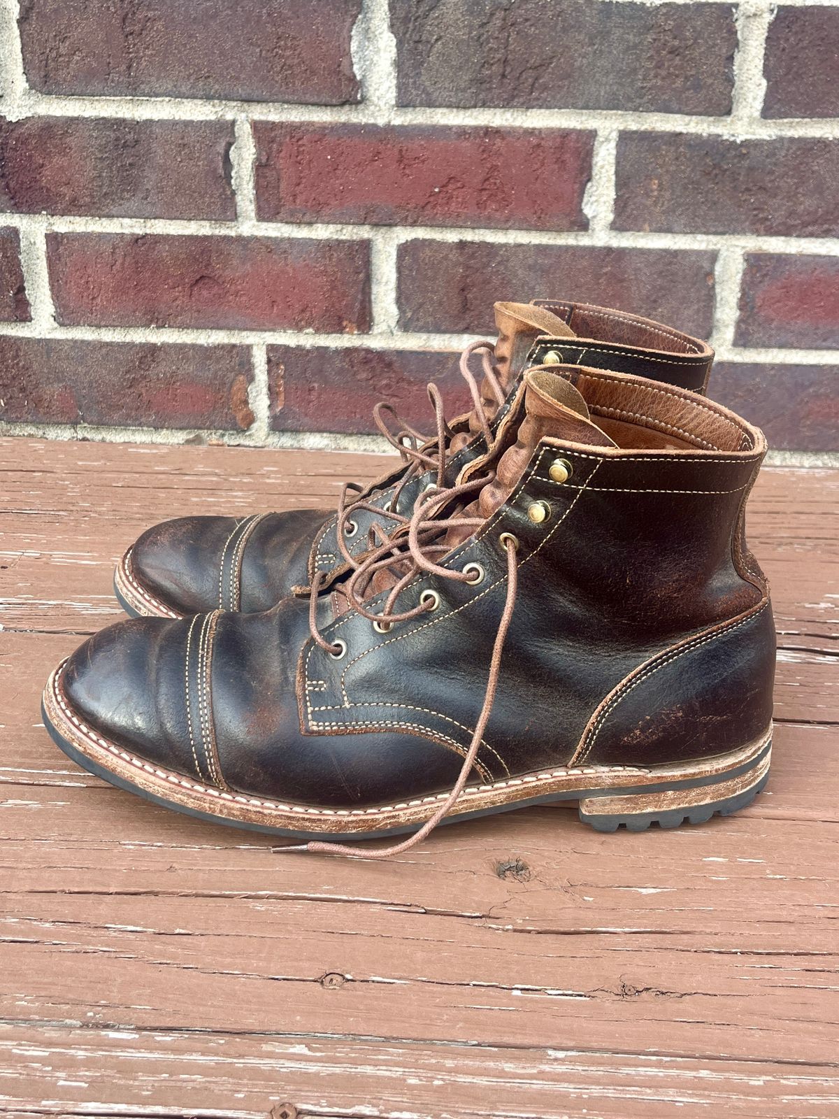 Photo by PerHansa on March 1, 2026 of the Truman Cap Toe Boot in Horween Java Waxed Flesh.