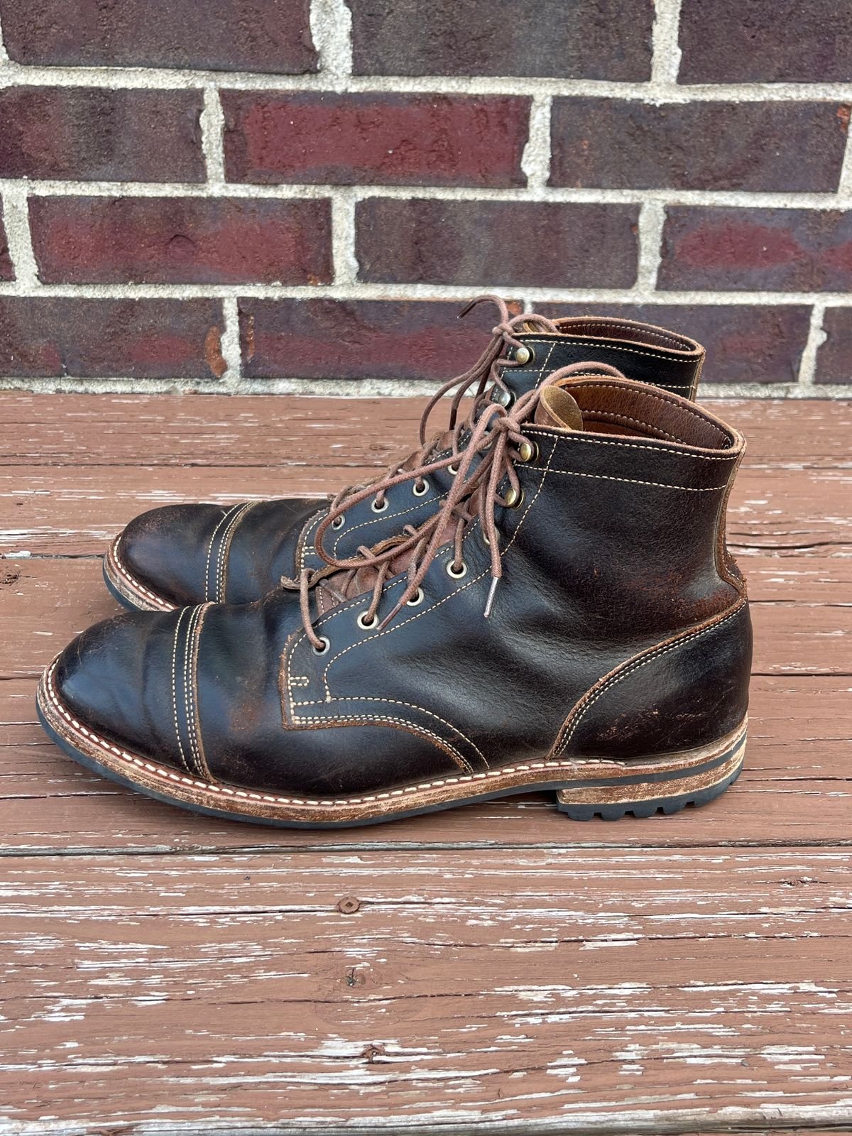 Photo by PerHansa on March 31, 2026 of the Truman Cap Toe Boot in Horween Java Waxed Flesh.