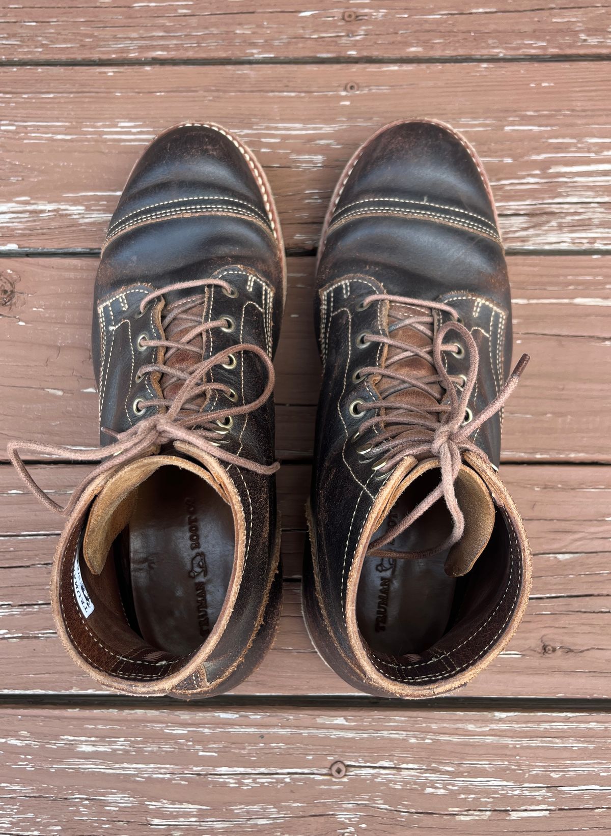Photo by PerHansa on March 31, 2026 of the Truman Cap Toe Boot in Horween Java Waxed Flesh.