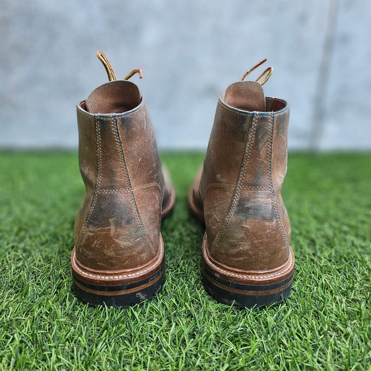 Photo by nutztee on November 5, 2024 of the Grant Stone Brass Boot in C.F. Stead Natural Waxy Commander Suede.