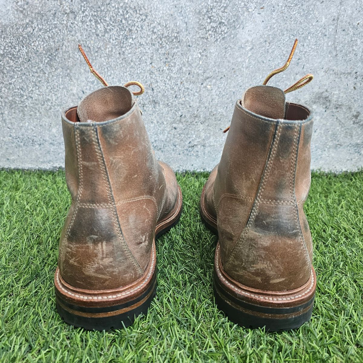 Photo by nutztee on December 1, 2024 of the Grant Stone Brass Boot in C.F. Stead Natural Waxy Commander Suede.
