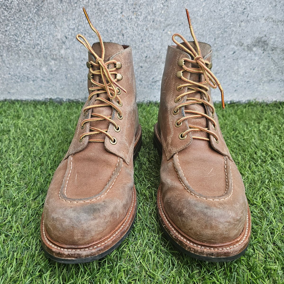 Photo by nutztee on December 1, 2024 of the Grant Stone Brass Boot in C.F. Stead Natural Waxy Commander Suede.