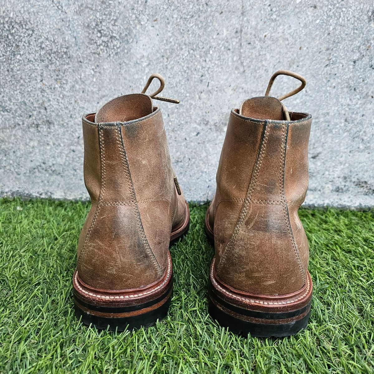Photo by nutztee on January 4, 2025 of the Grant Stone Brass Boot in C.F. Stead Natural Waxy Commander Suede.