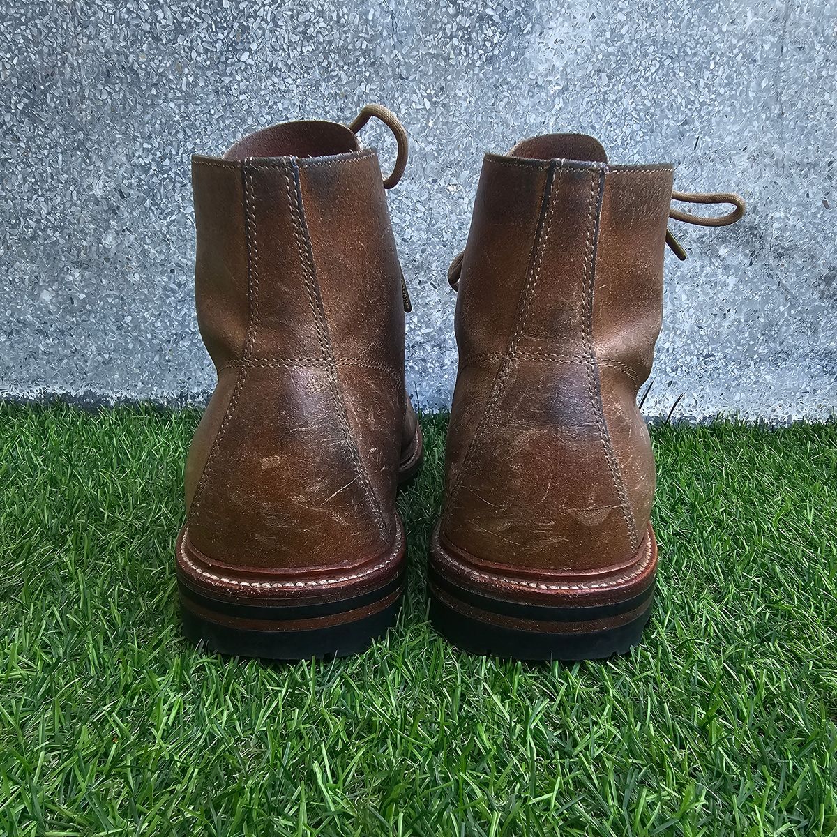Photo by nutztee on March 2, 2025 of the Grant Stone Brass Boot in C.F. Stead Natural Waxy Commander Suede.