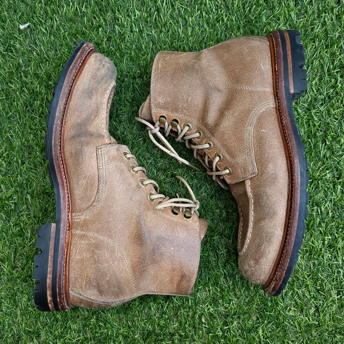 Photo by nutztee on March 2, 2025 of the Grant Stone Brass Boot in C.F. Stead Natural Waxy Commander Suede.