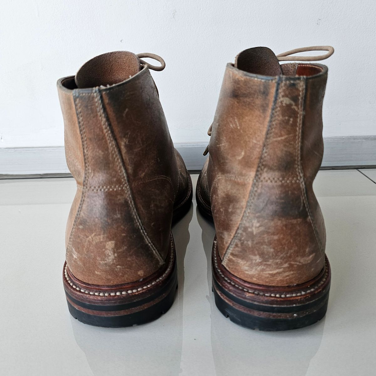 Photo by nutztee on April 4, 2025 of the Grant Stone Brass Boot in C.F. Stead Natural Waxy Commander Suede.
