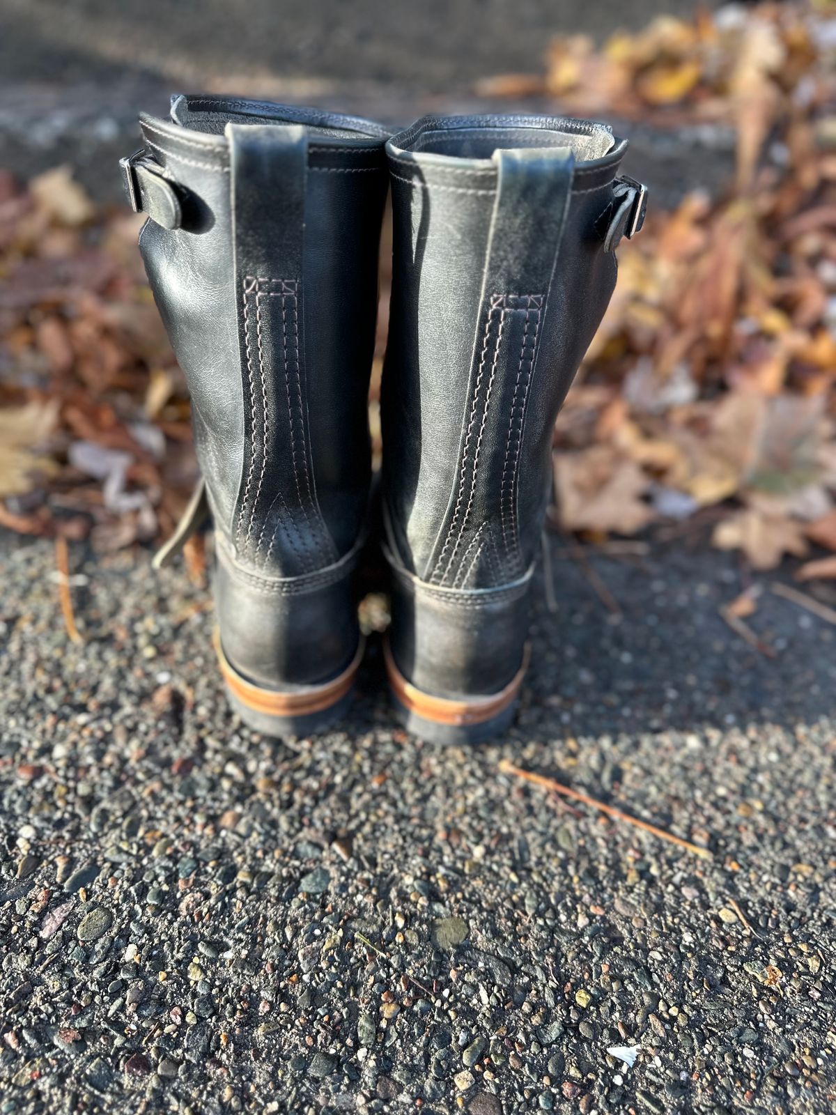 Photo by n_1n on November 5, 2022 of the Wesco Mister Lou in Maryam Petrolio Waxed Black Horsehide.