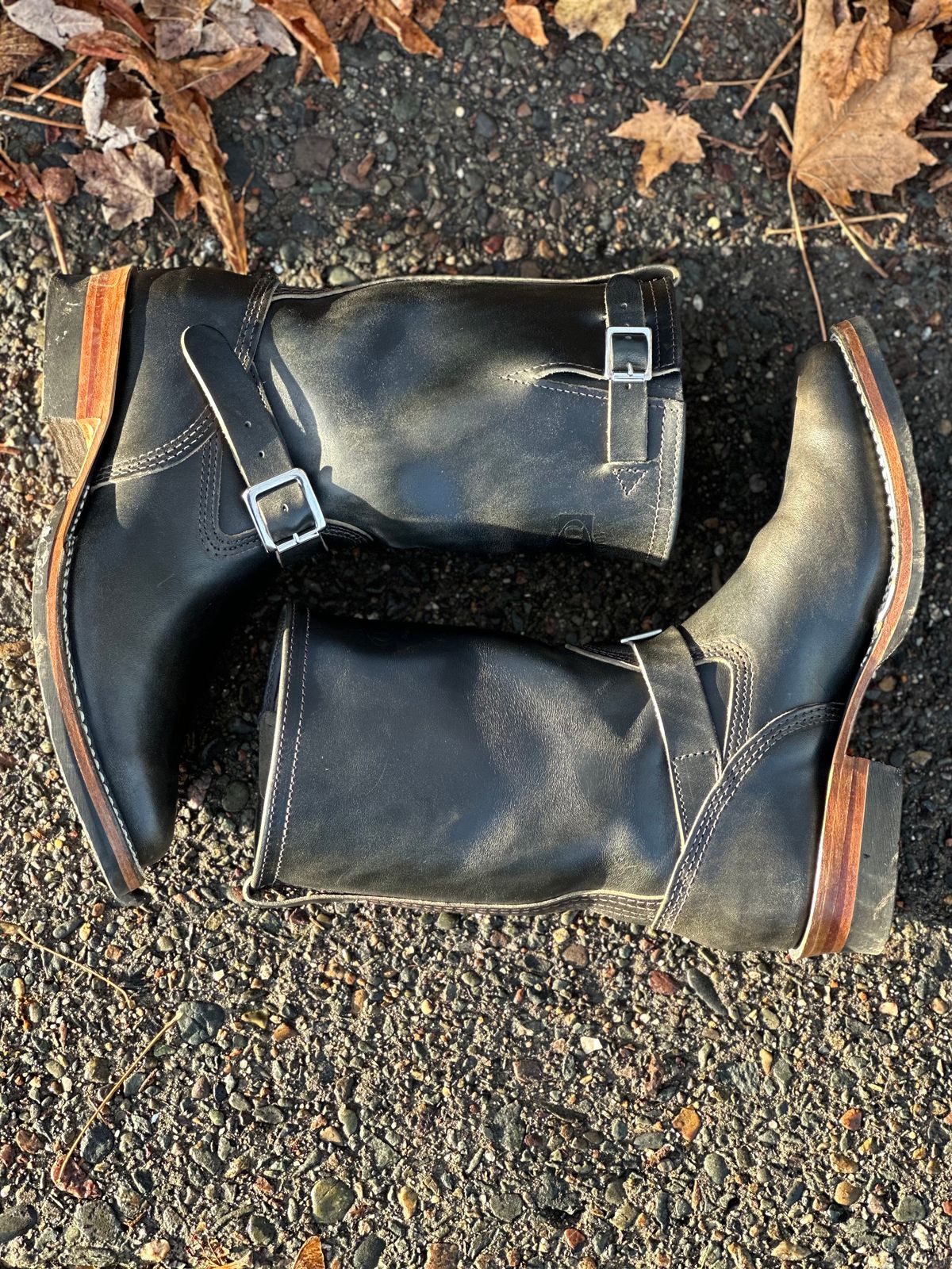 Photo by n_1n on November 5, 2022 of the Wesco Mister Lou in Maryam Petrolio Waxed Black Horsehide.