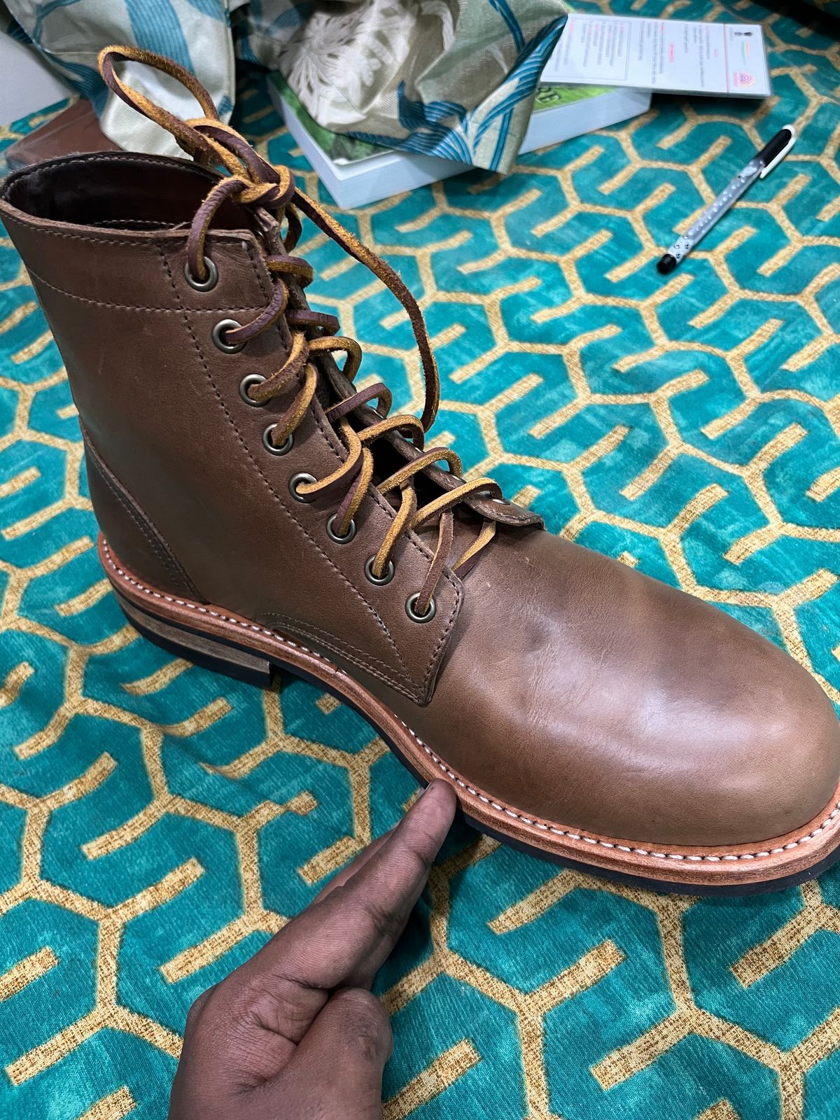 Photo by Deadshot on October 1, 2023 of the Oak Street Bootmakers Trench Boot in Horween Natural Chromexcel.