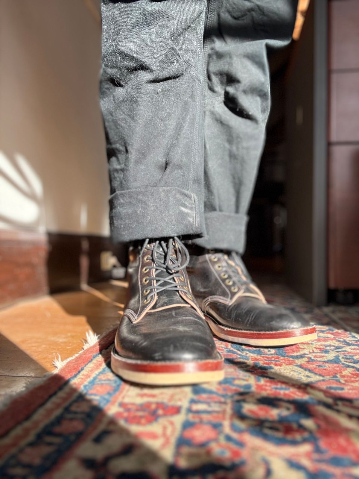 Photo by Mr.Baddie on January 28, 2025 of the Onderhoud SVC02 Packer Boot in Wickett & Craig Buck Brown Traditional Harness & Overdyed Black.