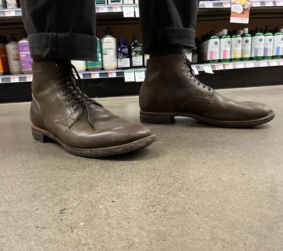 Photo by Mr.Baddie on December 29, 2023 of the Viberg Service Boot in C.F. Stead Classic Grey Oiled Culatta.