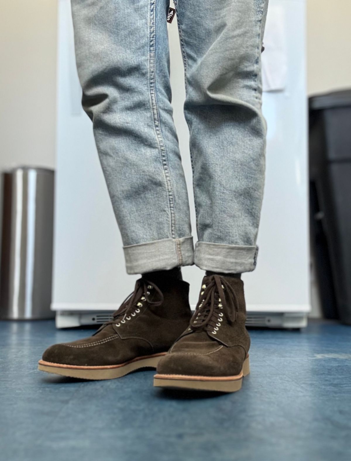 Photo by Mr.Baddie on February 14, 2025 of the Alden Lombard in C.F. Stead Loden Janus Calf Suede.