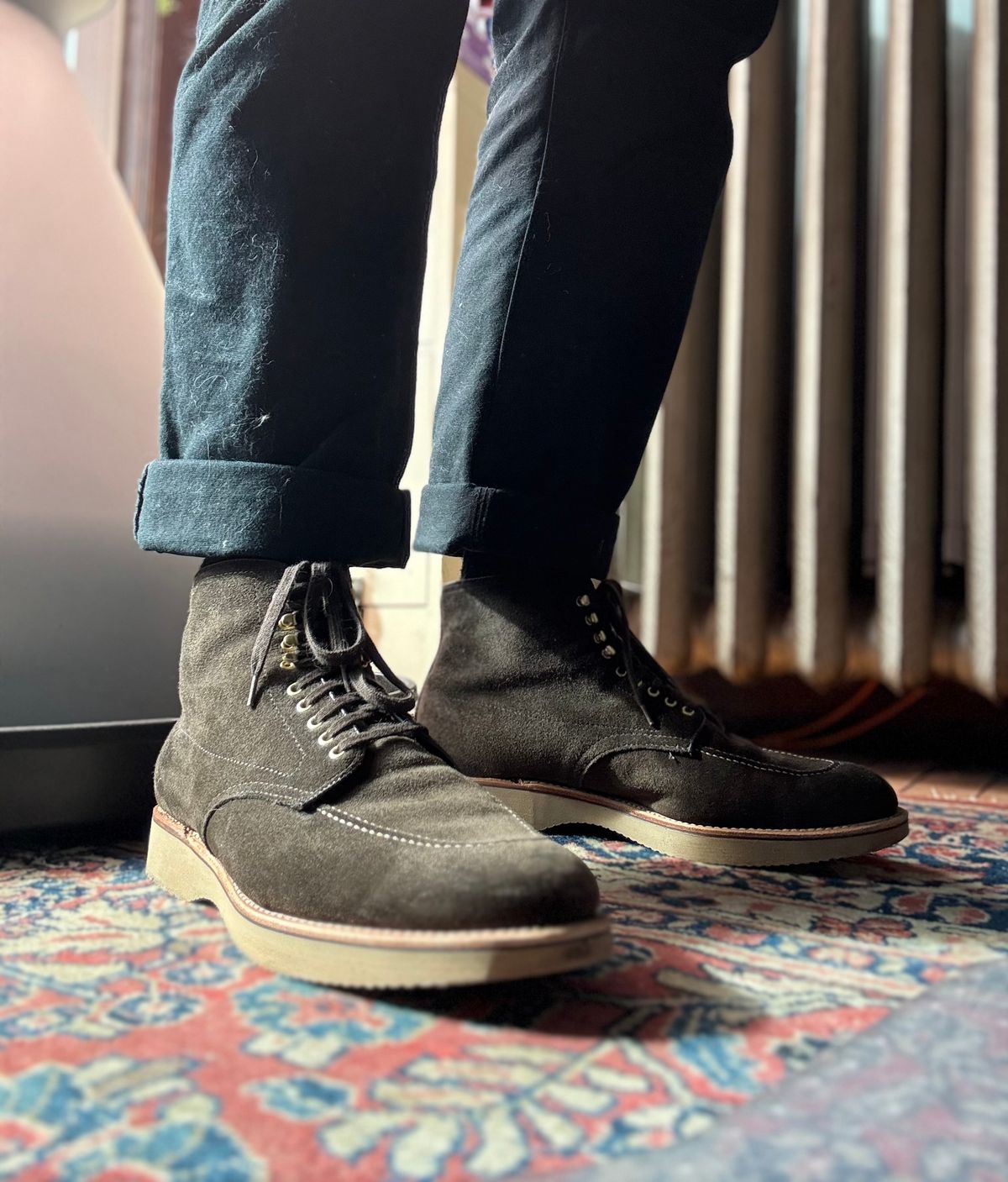 Photo by Mr.Baddie on February 28, 2025 of the Alden Lombard in C.F. Stead Loden Janus Calf Suede.