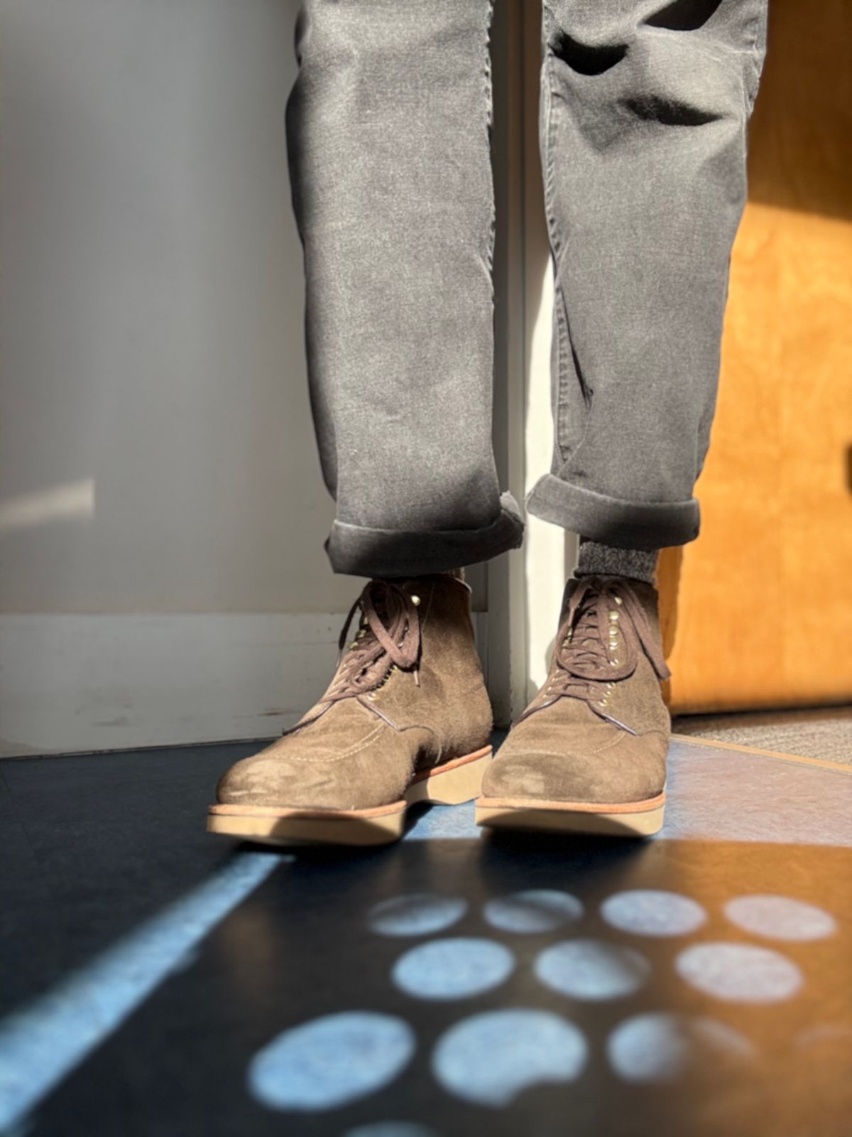 Photo by Mr.Baddie on March 10, 2025 of the Alden Lombard in C.F. Stead Loden Janus Calf Suede.
