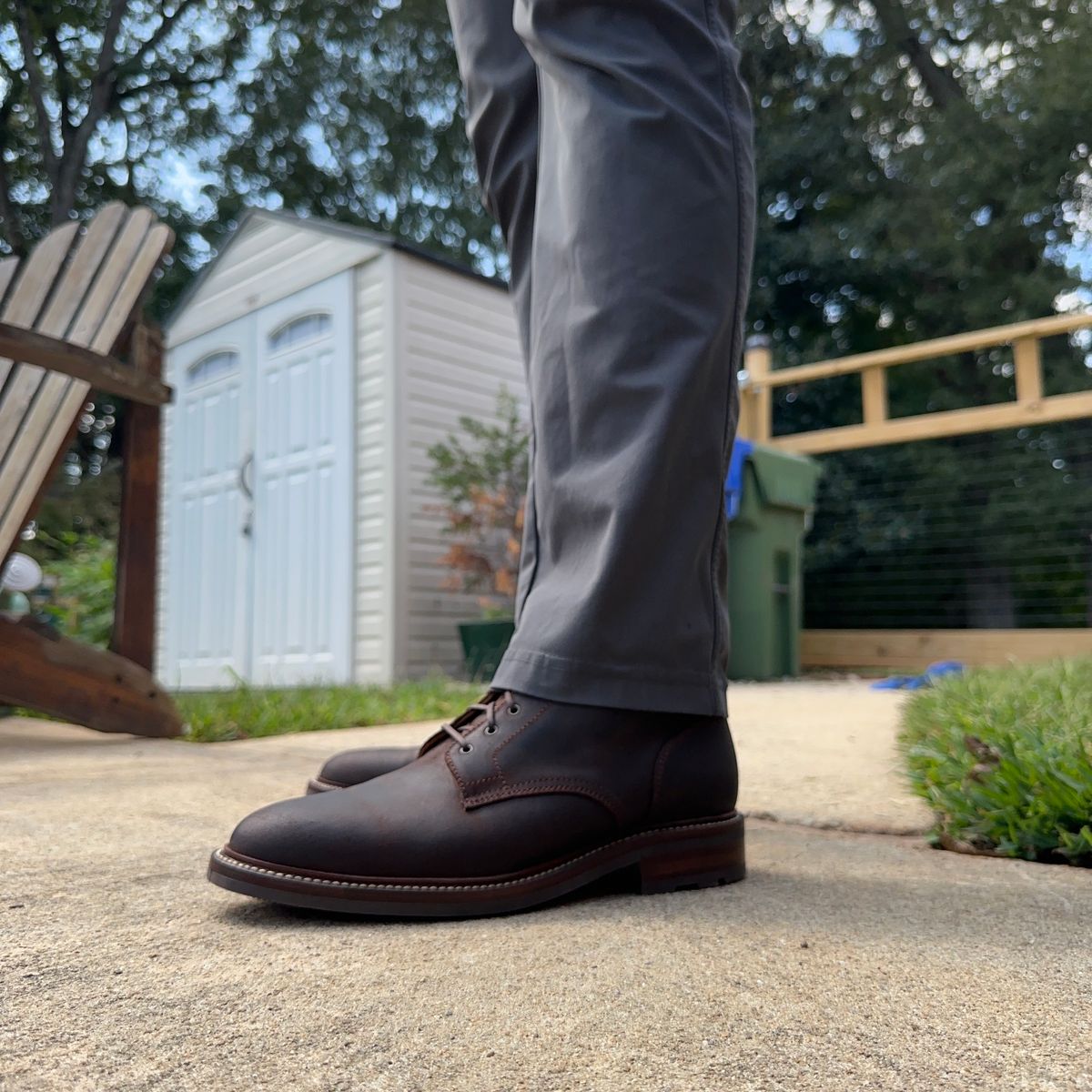 Photo by nothomeatl on October 1, 2023 of the Caswell Boot Company Lisbon in C.F. Stead Snuff Waxy Commander Suede.