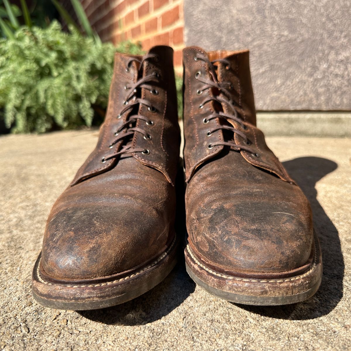 Photo by nothomeatl on November 5, 2023 of the Caswell Boot Company Lisbon in C.F. Stead Snuff Waxy Commander Suede.