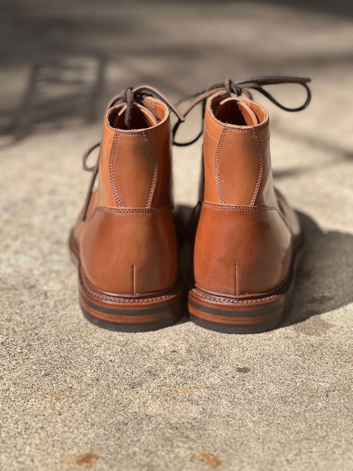 Photo by nothomeatl on October 1, 2022 of the Grant Stone Ottawa Boot in Horween Honey Glazed Shell Cordovan.
