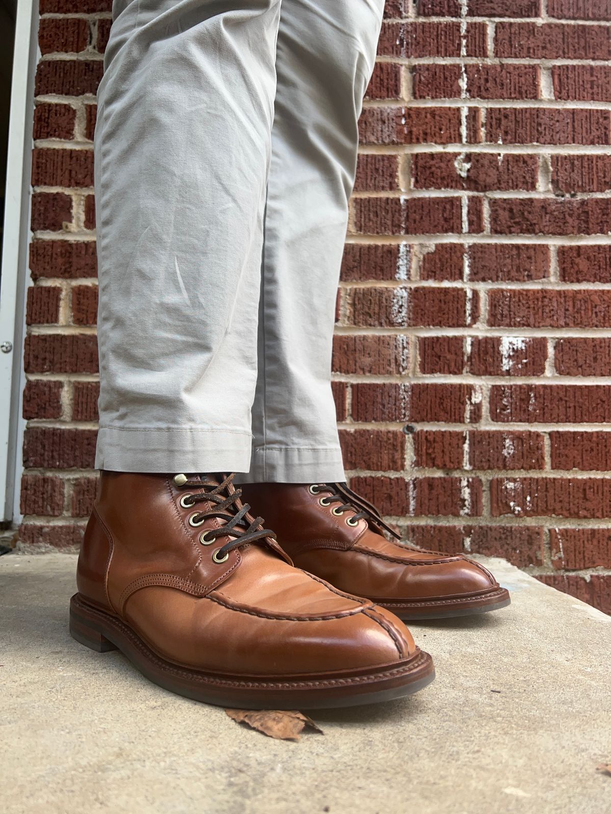 Photo by nothomeatl on October 3, 2022 of the Grant Stone Ottawa Boot in Horween Honey Glazed Shell Cordovan.