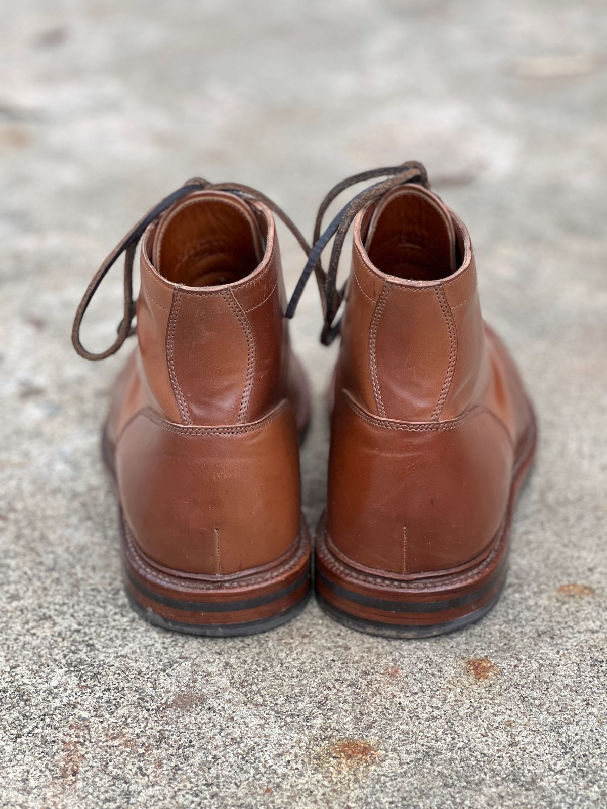 Photo by nothomeatl on November 5, 2022 of the Grant Stone Ottawa Boot in Horween Honey Glazed Shell Cordovan.