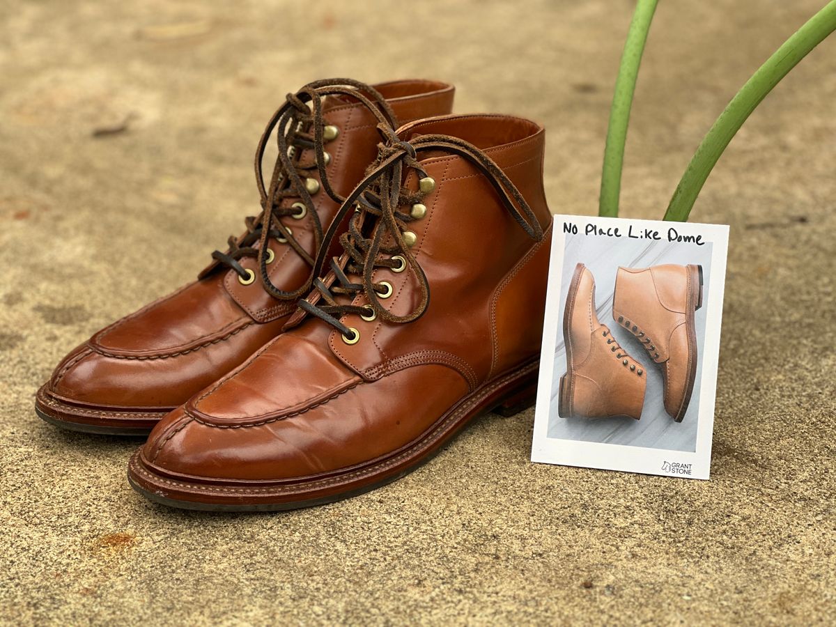 Photo by nothomeatl on November 5, 2022 of the Grant Stone Ottawa Boot in Horween Honey Glazed Shell Cordovan.