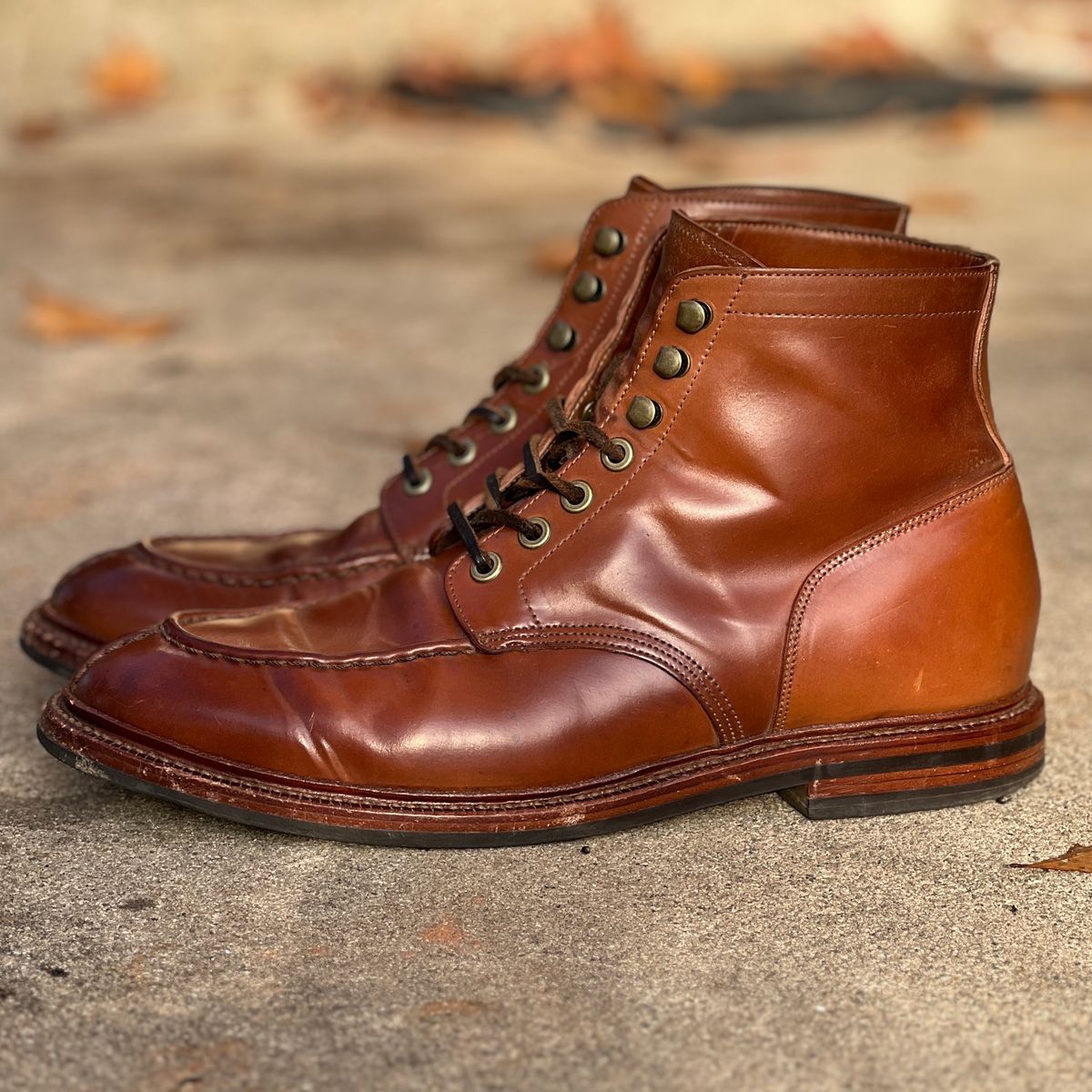 Photo by nothomeatl on December 4, 2022 of the Grant Stone Ottawa Boot in Horween Honey Glazed Shell Cordovan.