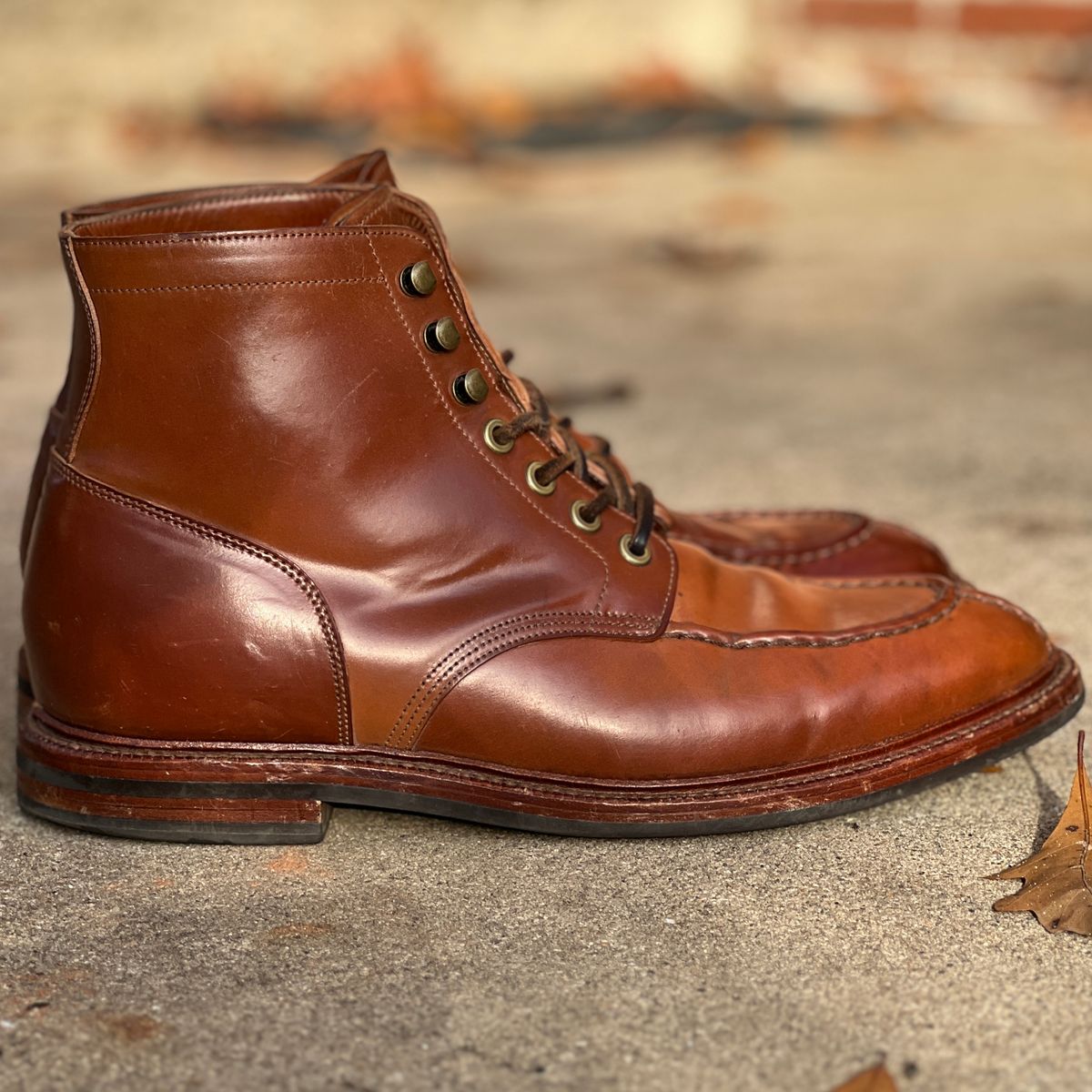 Photo by nothomeatl on December 4, 2022 of the Grant Stone Ottawa Boot in Horween Honey Glazed Shell Cordovan.