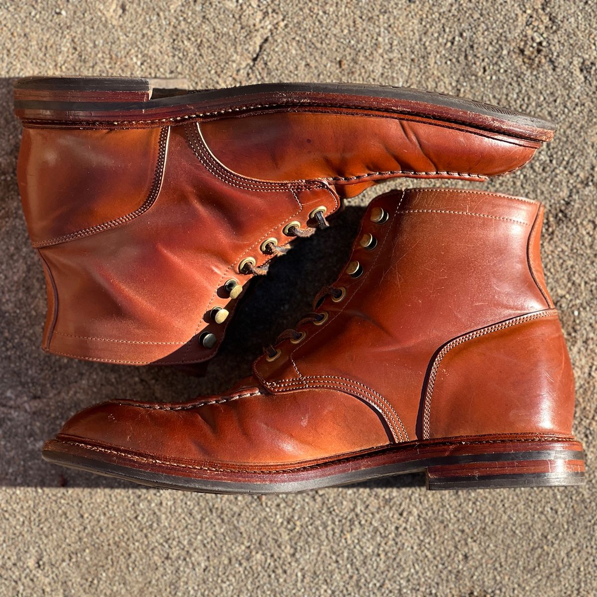 Photo by nothomeatl on February 3, 2023 of the Grant Stone Ottawa Boot in Horween Honey Glazed Shell Cordovan.