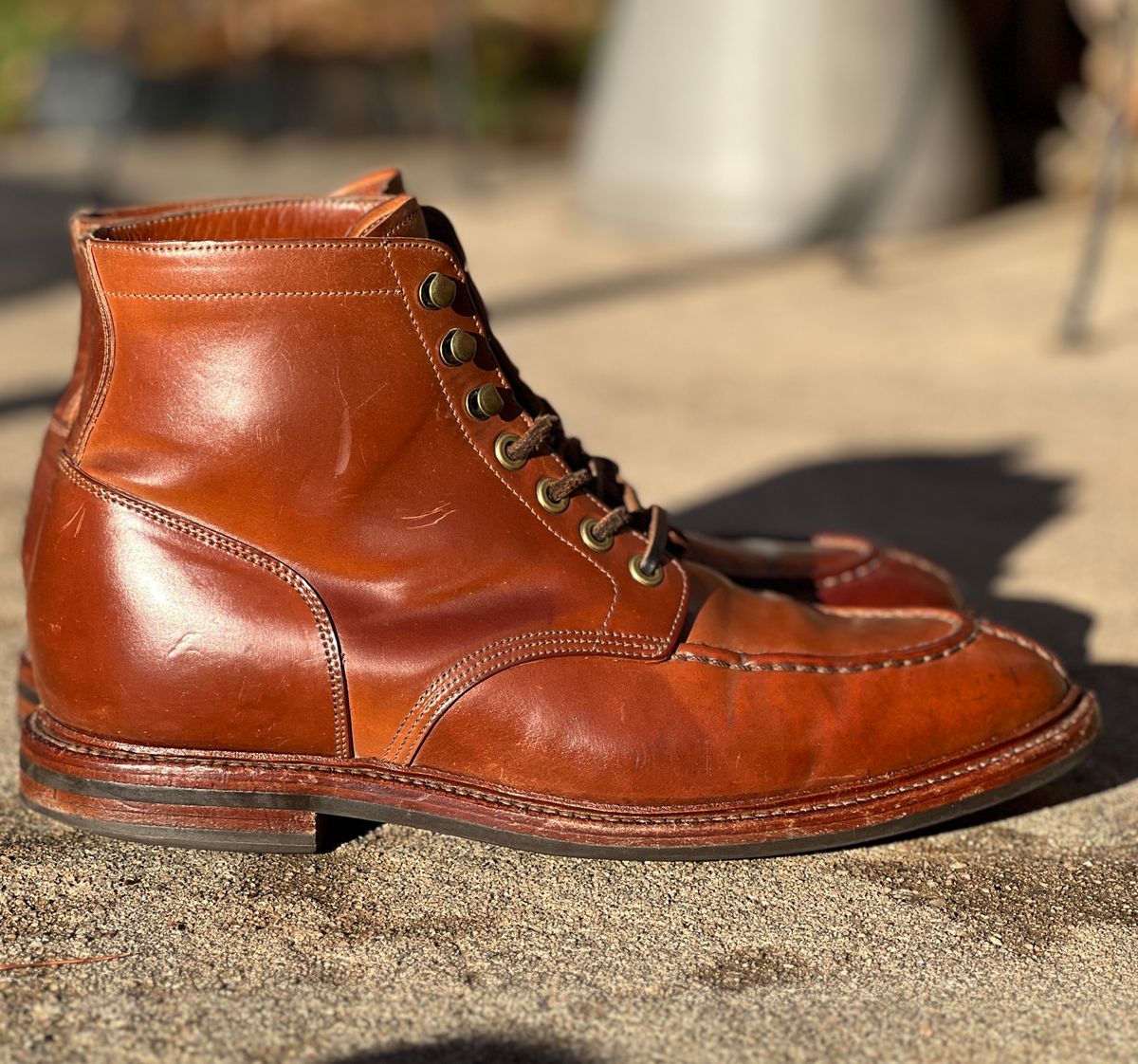 Photo by nothomeatl on February 3, 2023 of the Grant Stone Ottawa Boot in Horween Honey Glazed Shell Cordovan.