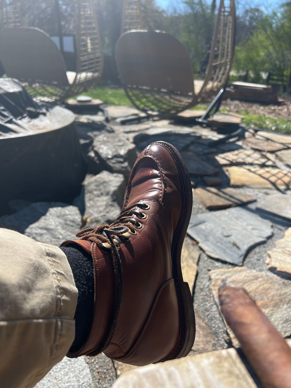 Photo by nothomeatl on March 14, 2023 of the Grant Stone Ottawa Boot in Horween Honey Glazed Shell Cordovan.