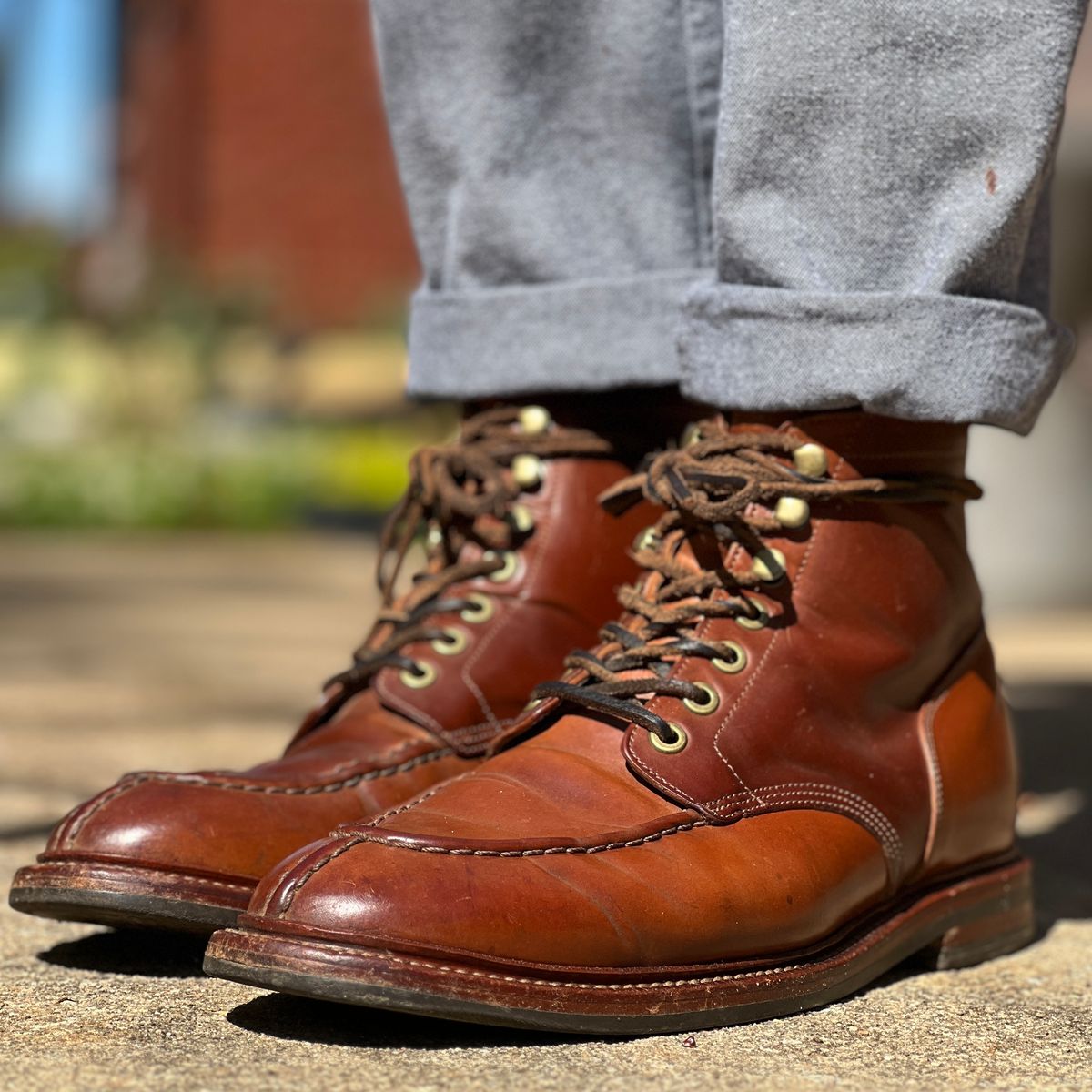 Photo by nothomeatl on April 2, 2023 of the Grant Stone Ottawa Boot in Horween Honey Glazed Shell Cordovan.