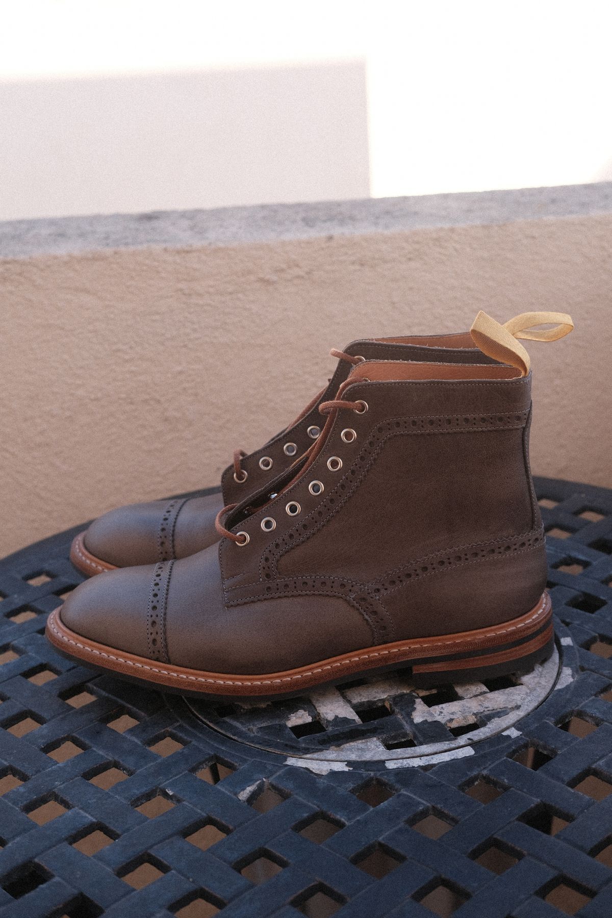 Photo by timothvn on October 3, 2023 of the Tricker's x Division Road Eaton Boot in Horween Timber Wolf Dublin.