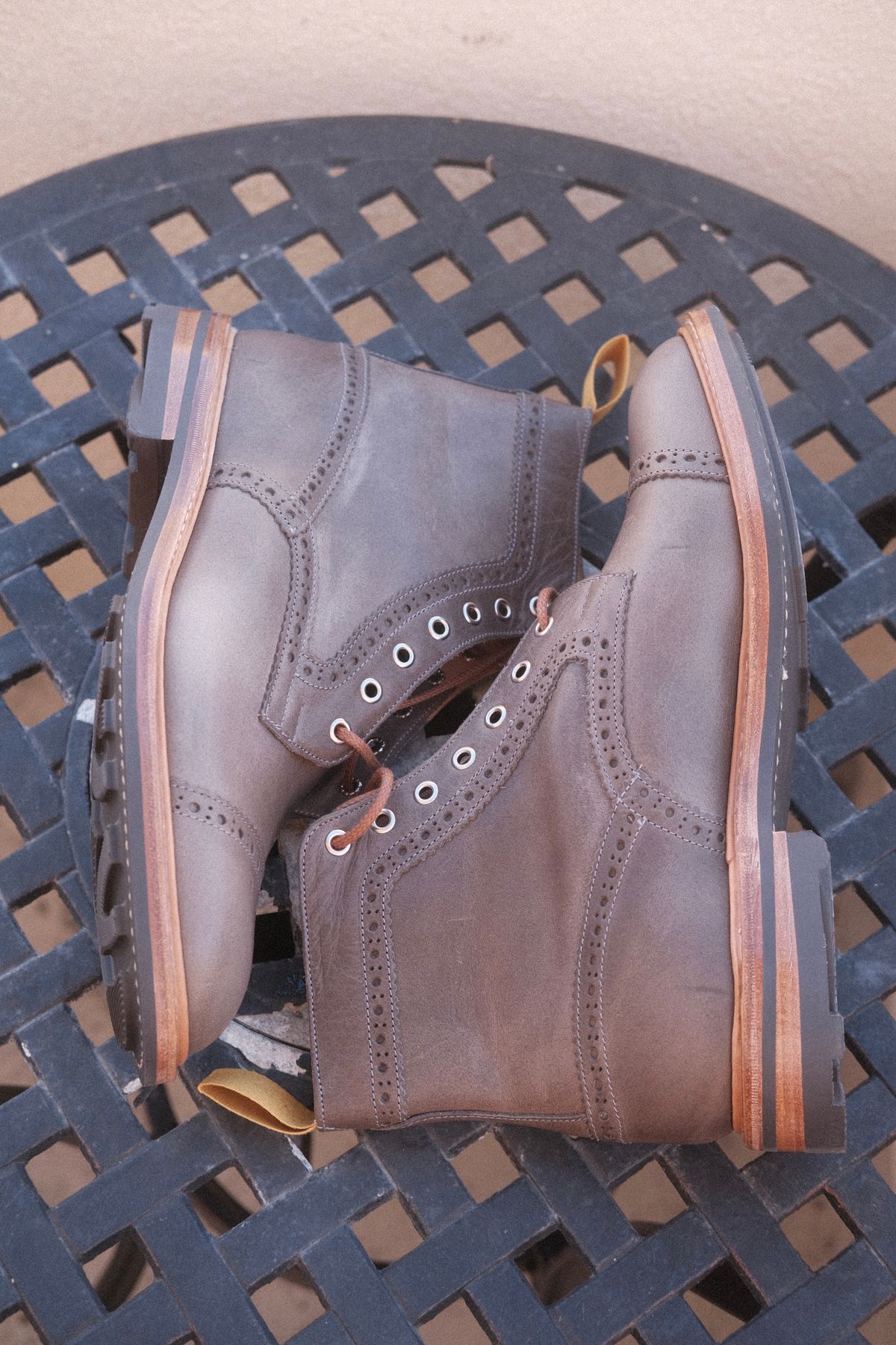 Photo by timothvn on October 3, 2023 of the Tricker's x Division Road Eaton Boot in Horween Timber Wolf Dublin.